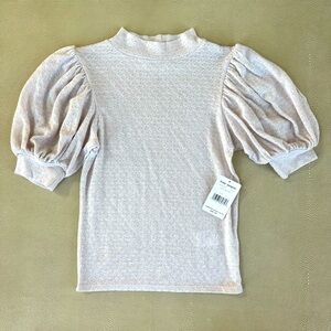 Free People Good Luck Puff Sleeve Mock Neck Textured Pink Nectar Top size small